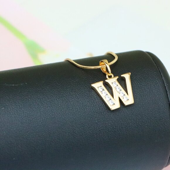 "Rose Gold Letter W Pendant with Crystals – Elegant Personalized Charm,XPPT1372 - Picture 6 of 13